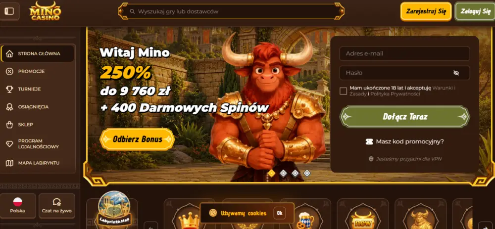 Mino Casino — widok strony